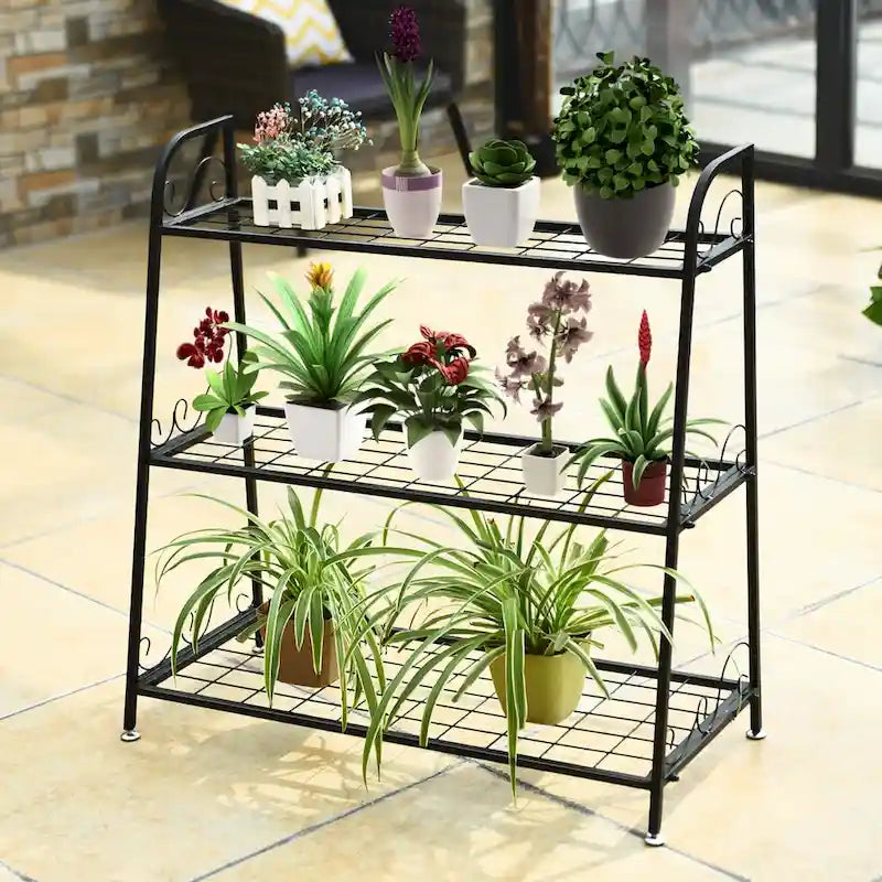 Costway Support à Plantes Métal à 3 Niveaux Étagère Porte-Pots Présentoir à Fleurs