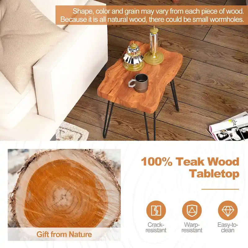 Tavolino Rettangolare Costway, Tavolino d'Appoggio in Teak Indonesiano Riciclato