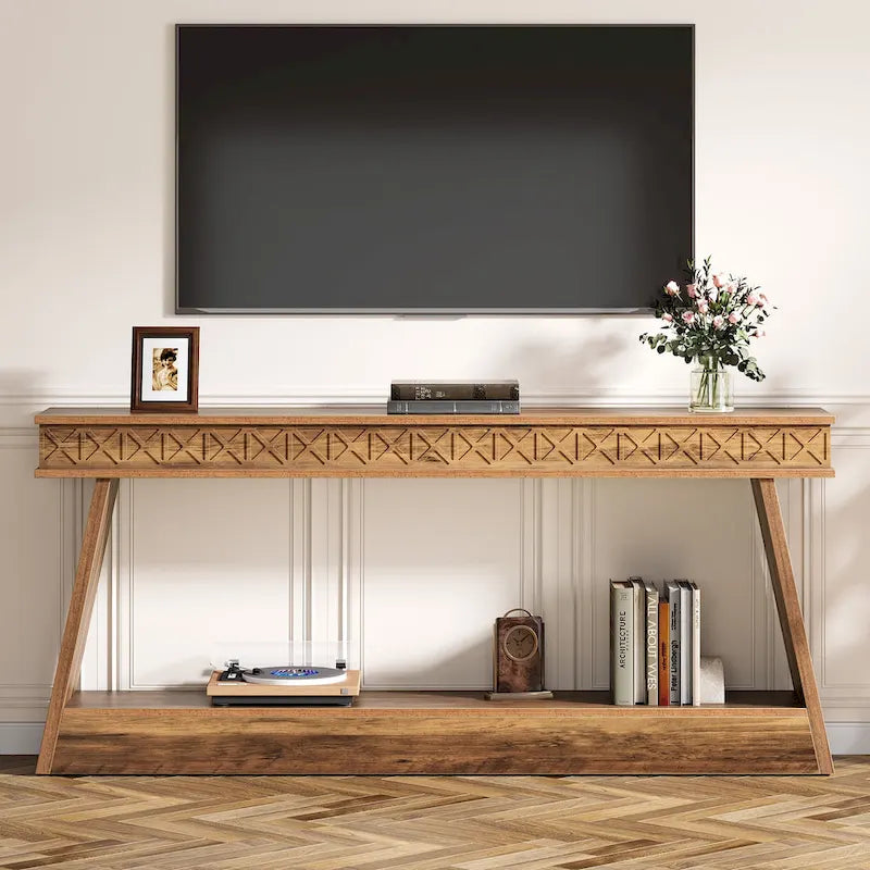 Tavolo da ingresso extra lungo da 70,87 pollici, consolle stretta a 2 livelli con contenitore - 70,87L x 11,81P x 31,5A