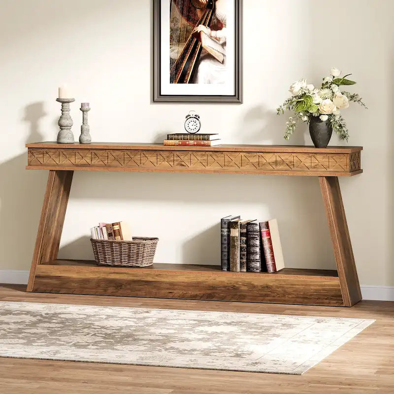 Tavolo da ingresso extra lungo da 70,87 pollici, consolle stretta a 2 livelli con contenitore - 70,87L x 11,81P x 31,5A