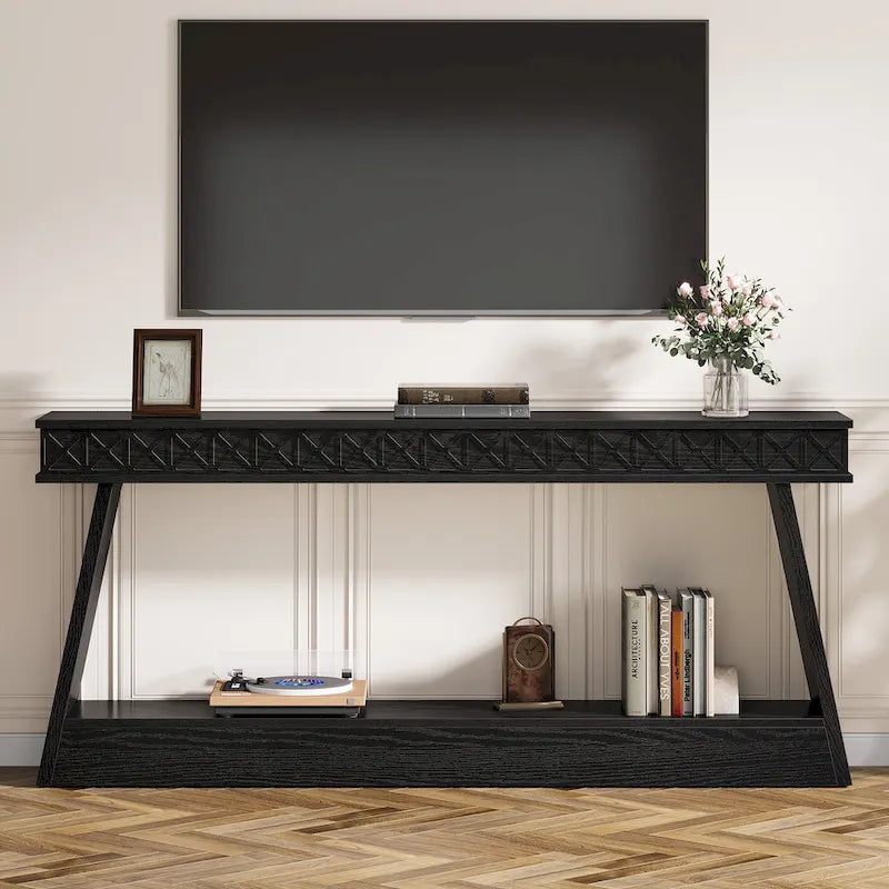 Tavolo da ingresso extra lungo da 70,87 pollici, consolle stretta a 2 livelli con contenitore - 70,87L x 11,81P x 31,5A