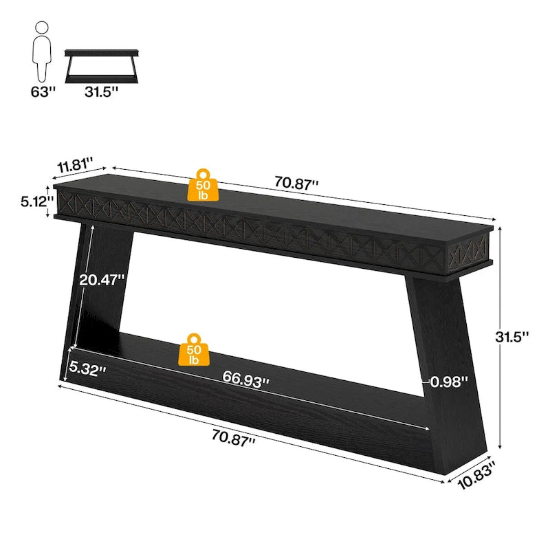 Tavolo da ingresso extra lungo da 70,87 pollici, consolle stretta a 2 livelli con contenitore - 70,87L x 11,81P x 31,5A