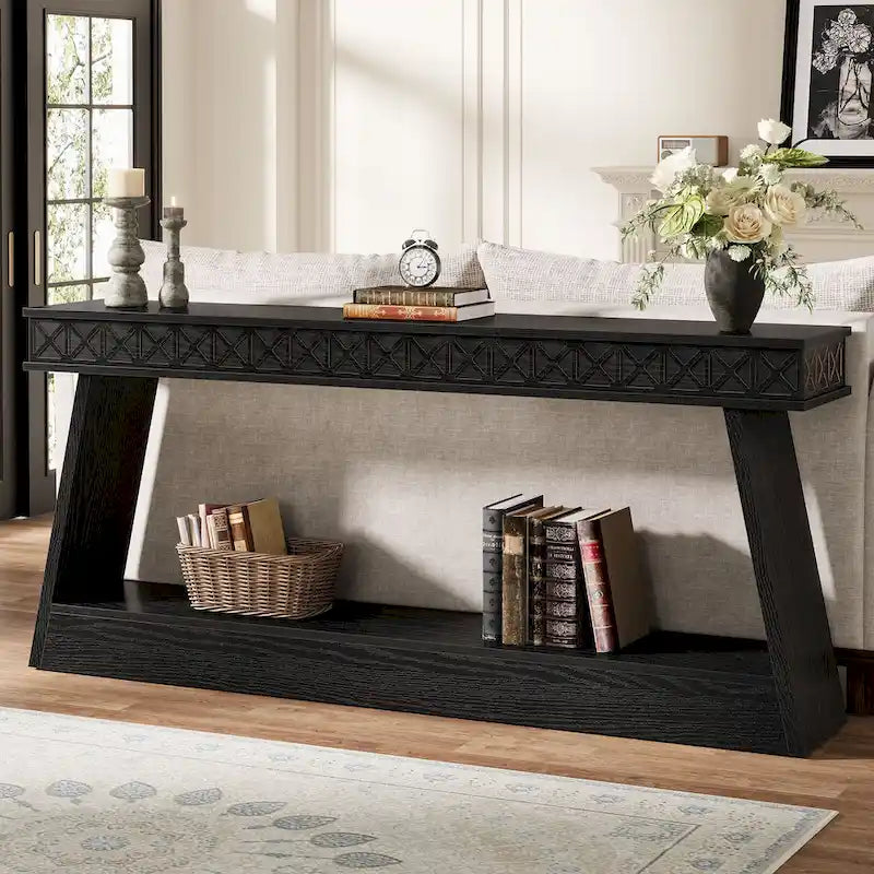 Tavolo da ingresso extra lungo da 70,87 pollici, consolle stretta a 2 livelli con contenitore - 70,87L x 11,81P x 31,5A