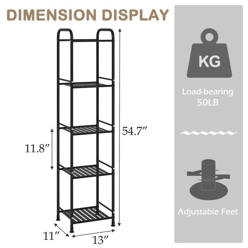 Scaffale stretto a 5 ripiani per bagno - 13P x 11L x 54,7A