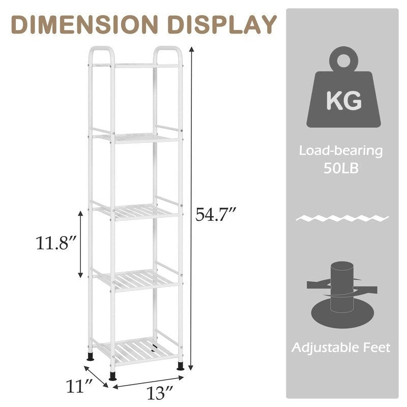 Scaffale stretto a 5 ripiani per bagno - 13P x 11L x 54,7A