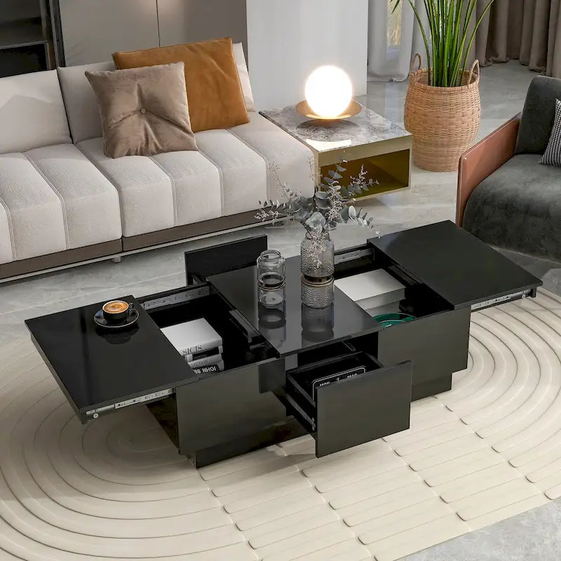 Tavolino Moderno Elegante Allungabile con 2 Grandi Vani Portaoggetti e 2 Cassetti, per Salotto