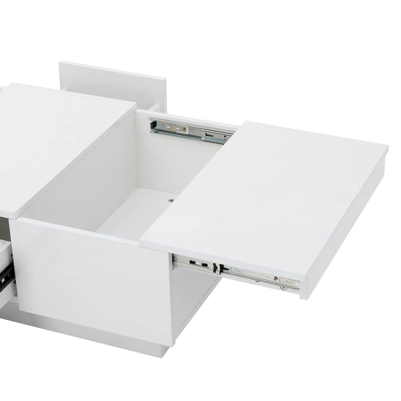 Tavolino Moderno Elegante Allungabile con 2 Grandi Vani Portaoggetti e 2 Cassetti, per Salotto