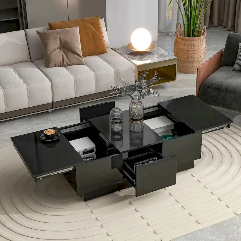 Tavolino Moderno Elegante Allungabile con 2 Grandi Vani Portaoggetti e 2 Cassetti, per Salotto