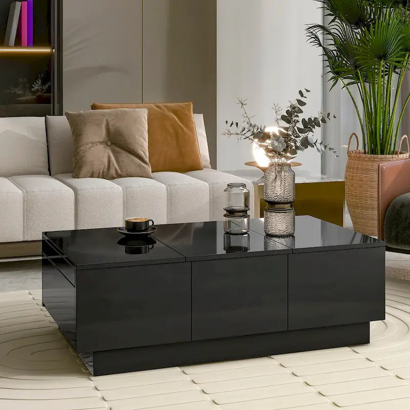 Tavolino Moderno Elegante Allungabile con 2 Grandi Vani Portaoggetti e 2 Cassetti, per Salotto