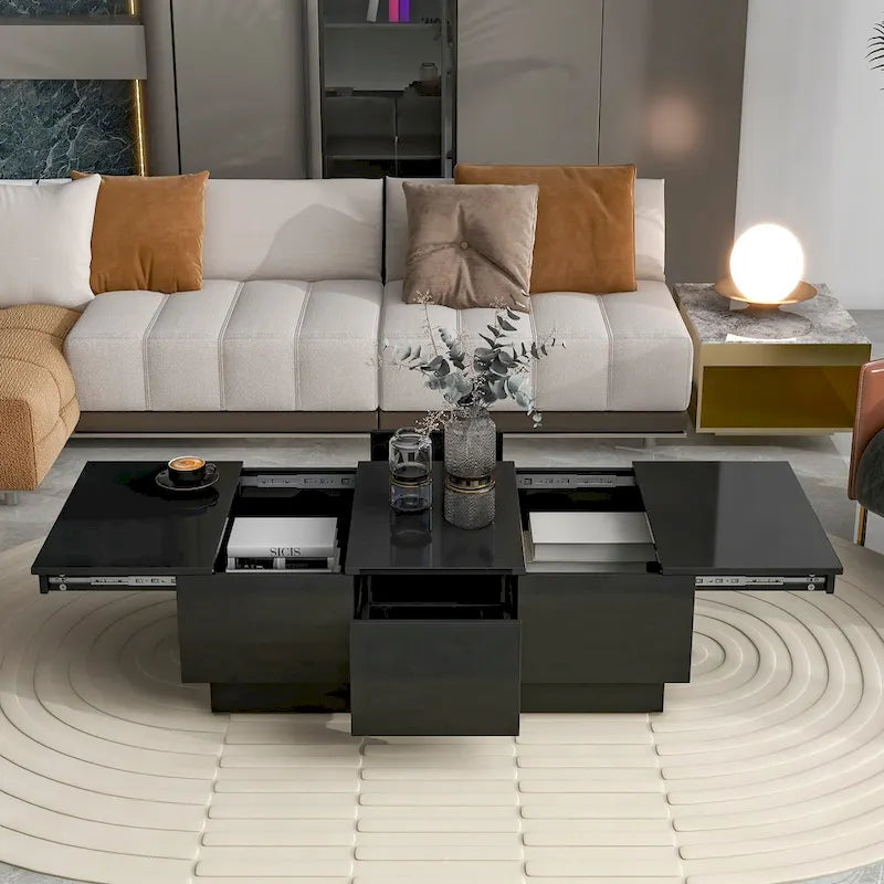 Tavolino Moderno Elegante Allungabile con 2 Grandi Vani Portaoggetti e 2 Cassetti, per Salotto