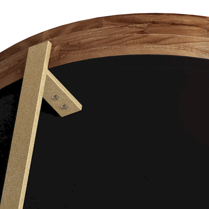 Tavolino da Caffè Rotondo Moderno Retro con Cuciture, Piano in Legno di Abete e Base a Croce Nera, per Soggiorno