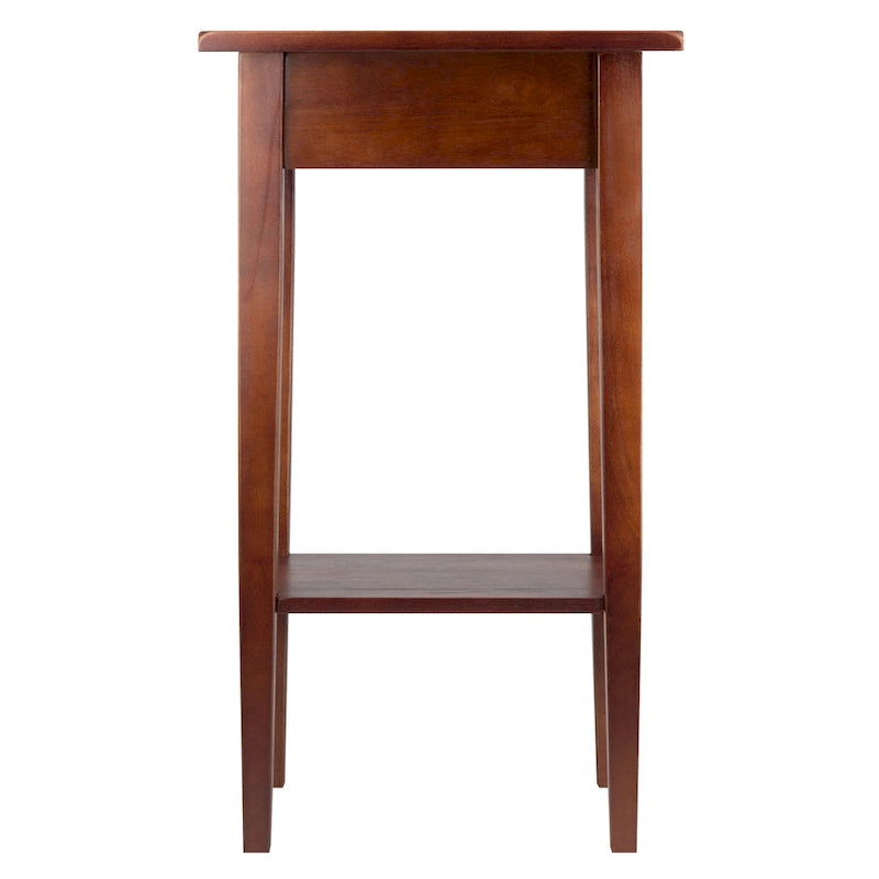 Table d'appoint en noyer ancien chaud de 29,5 po avec tiroir et étagère