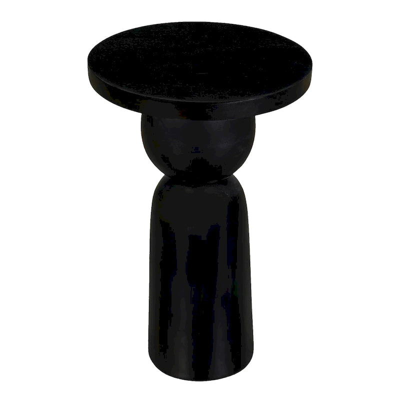 Tavolino rotondo Tia da 30 cm con base a piedistallo tornito, in legno di mango con finitura nero opaco