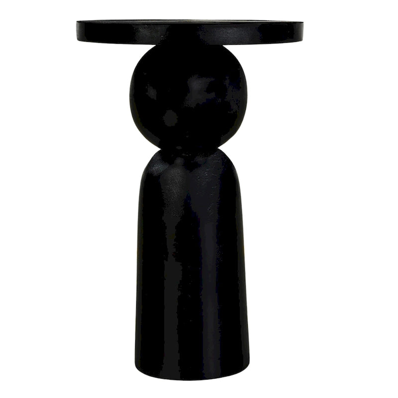 Tavolino rotondo Tia da 30 cm con base a piedistallo tornito, in legno di mango con finitura nero opaco