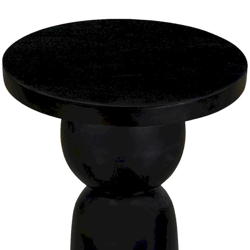 Tavolino rotondo Tia da 30 cm con base a piedistallo tornito, in legno di mango con finitura nero opaco