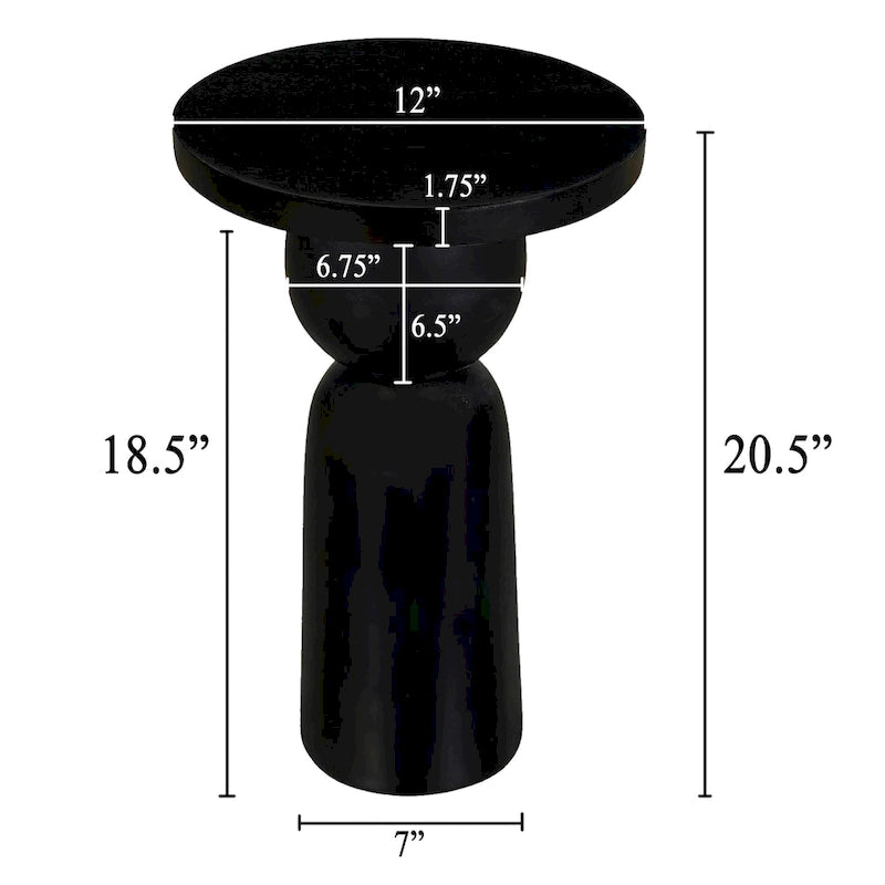 Tavolino rotondo Tia da 30 cm con base a piedistallo tornito, in legno di mango con finitura nero opaco