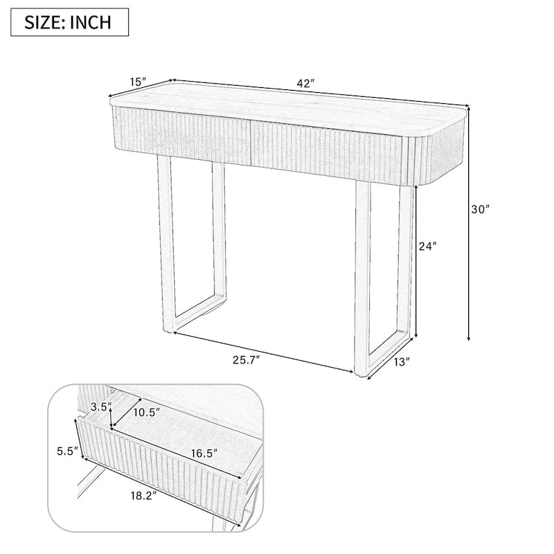 Consolle da ingresso moderna in legno massello con design a coste e contenitore