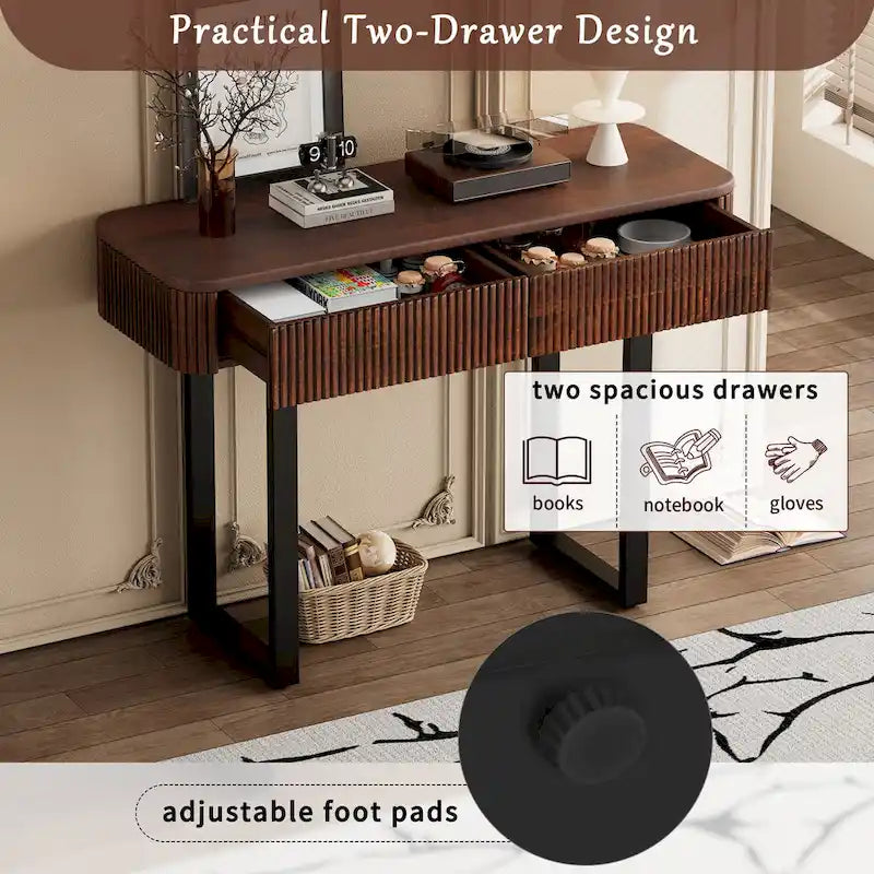 Consolle da ingresso moderna in legno massello con design a coste e contenitore