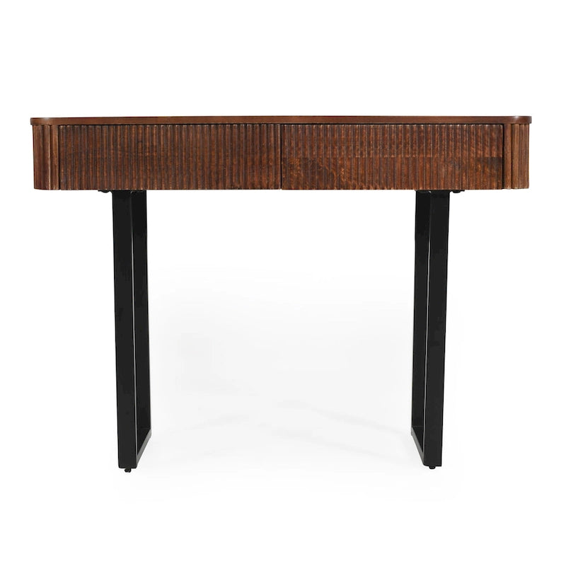 Consolle da ingresso moderna in legno massello con design a coste e contenitore