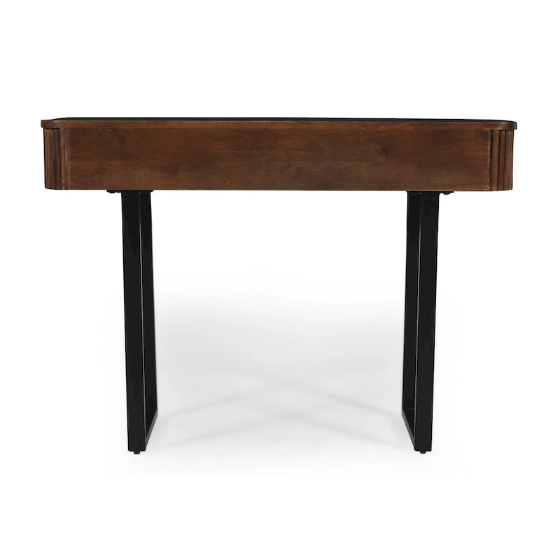Consolle da ingresso moderna in legno massello con design a coste e contenitore