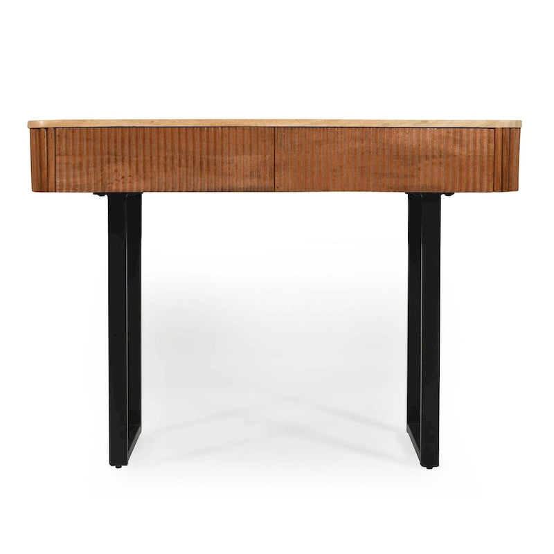 Consolle da ingresso moderna in legno massello con design a coste e contenitore