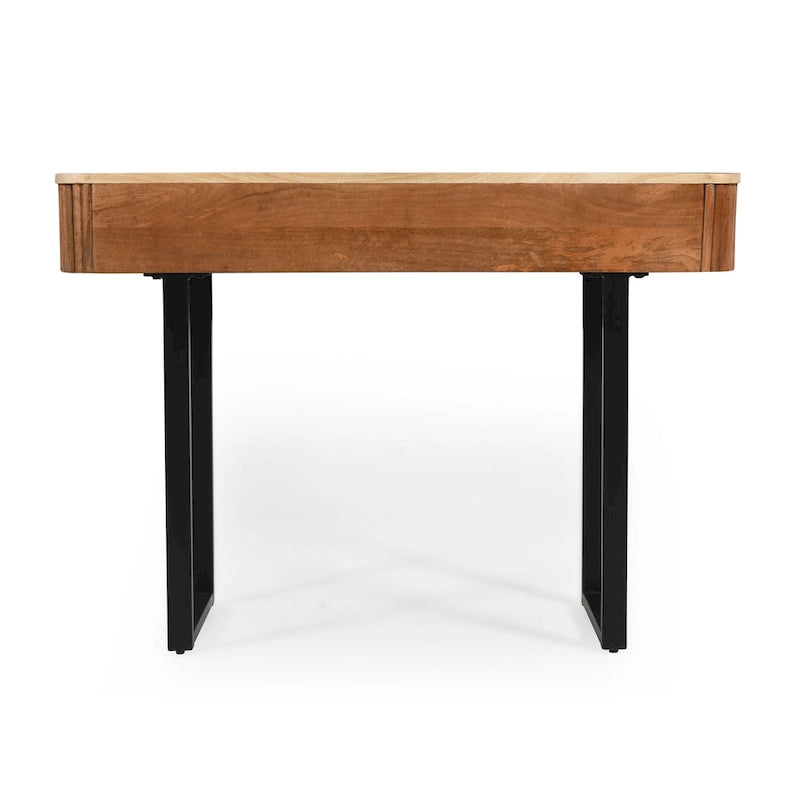 Consolle da ingresso moderna in legno massello con design a coste e contenitore