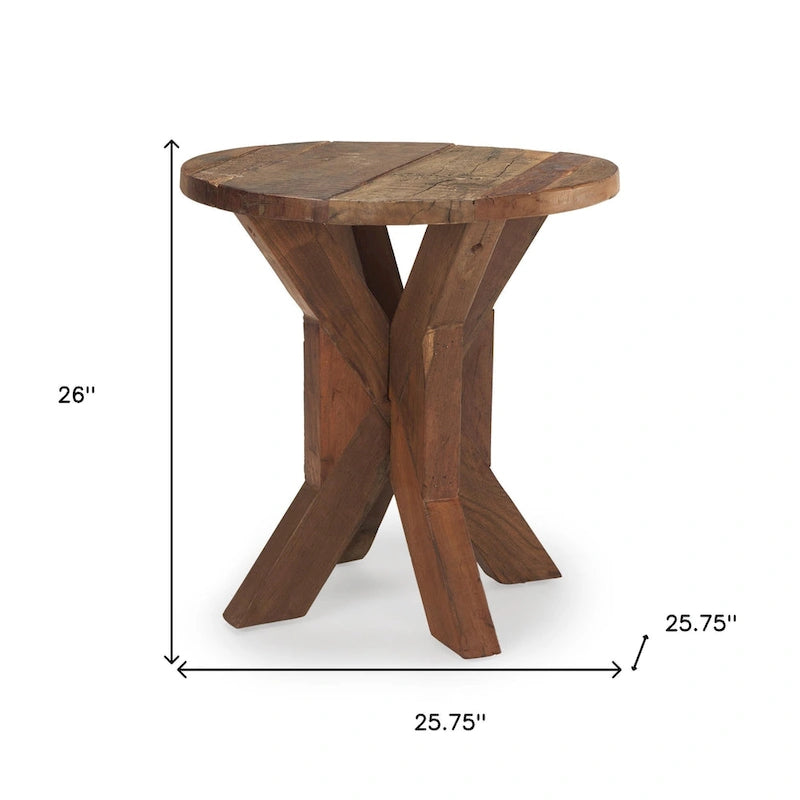 HomeRoots 26 Tavolino in Legno Riciclato Marrone Effetto Invecchiato - 25.75" X 26" X 25.75"