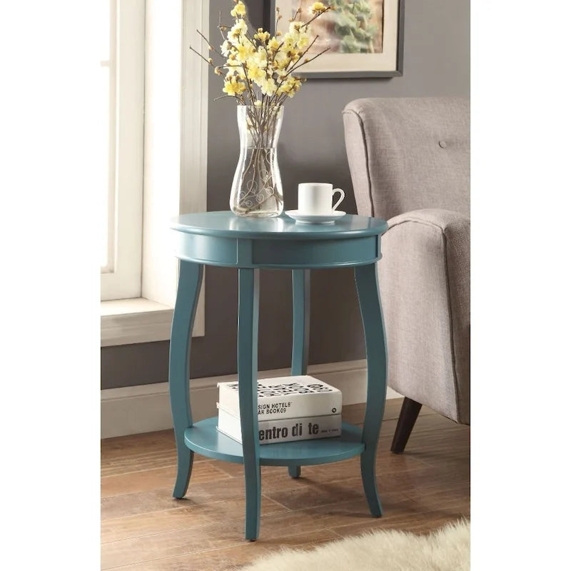 Versatile Tavolino Rotondo da 24 Pollici in Legno Massello con Ripiano, Perfetto per Camera da Letto o Soggiorno - 24 A x 18 L x 18 P