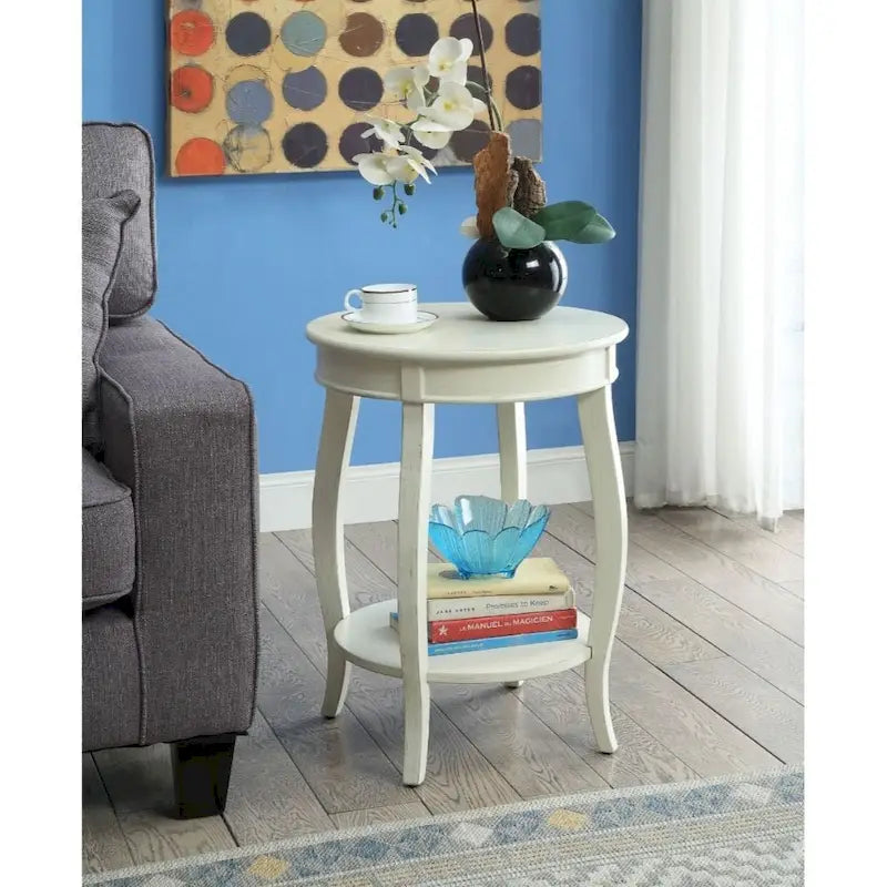 Versatile Tavolino Rotondo da 24 Pollici in Legno Massello con Ripiano, Perfetto per Camera da Letto o Soggiorno - 24 A x 18 L x 18 P