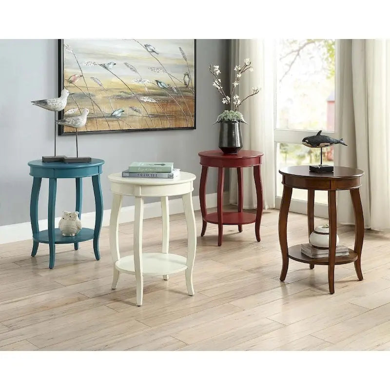 Versatile Tavolino Rotondo da 24 Pollici in Legno Massello con Ripiano, Perfetto per Camera da Letto o Soggiorno - 24 A x 18 L x 18 P