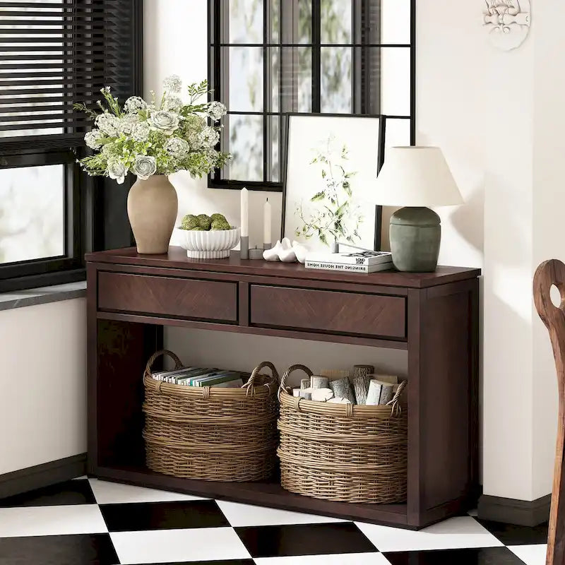 55 Rustic Wooden Entryway Console Table(Espresso)