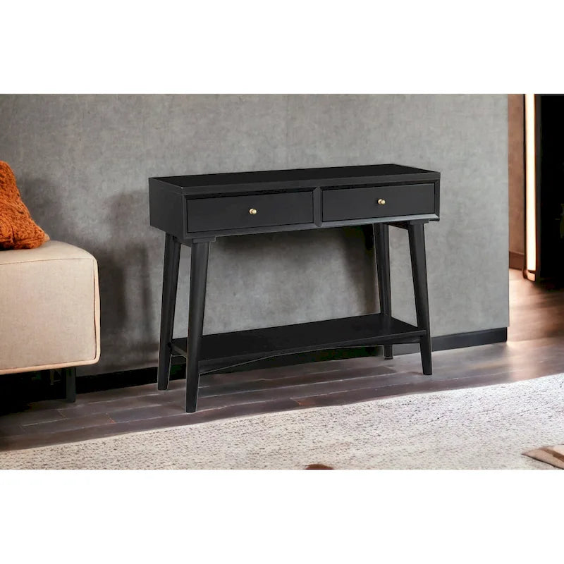 Tavolo Consolle in Legno Massello con Cassetti e Ripiano Inferiore - 42 L x 14 P x 33 H