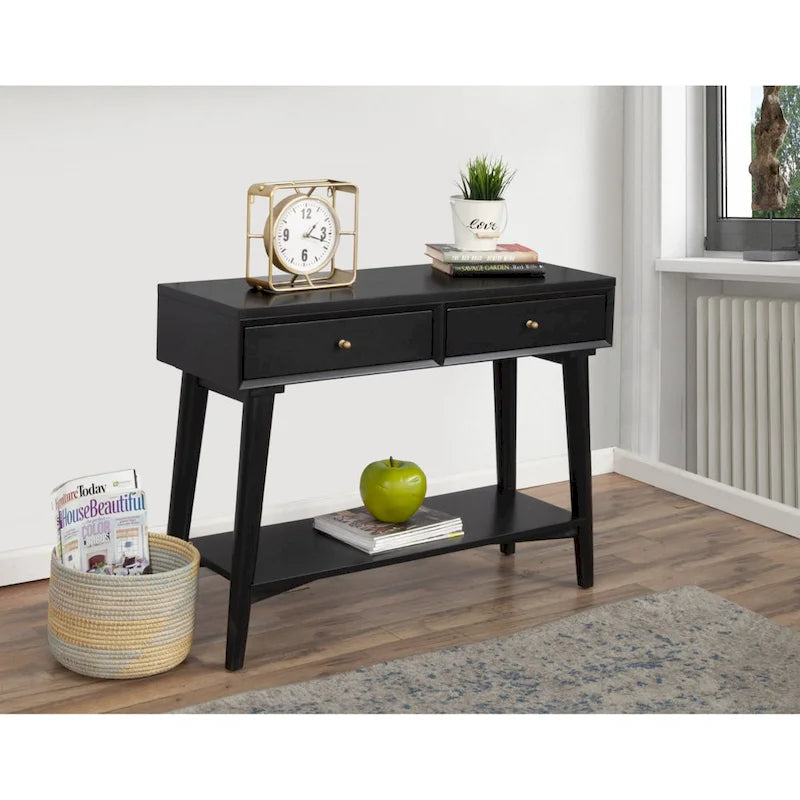 Tavolo Consolle in Legno Massello con Cassetti e Ripiano Inferiore - 42 L x 14 P x 33 H