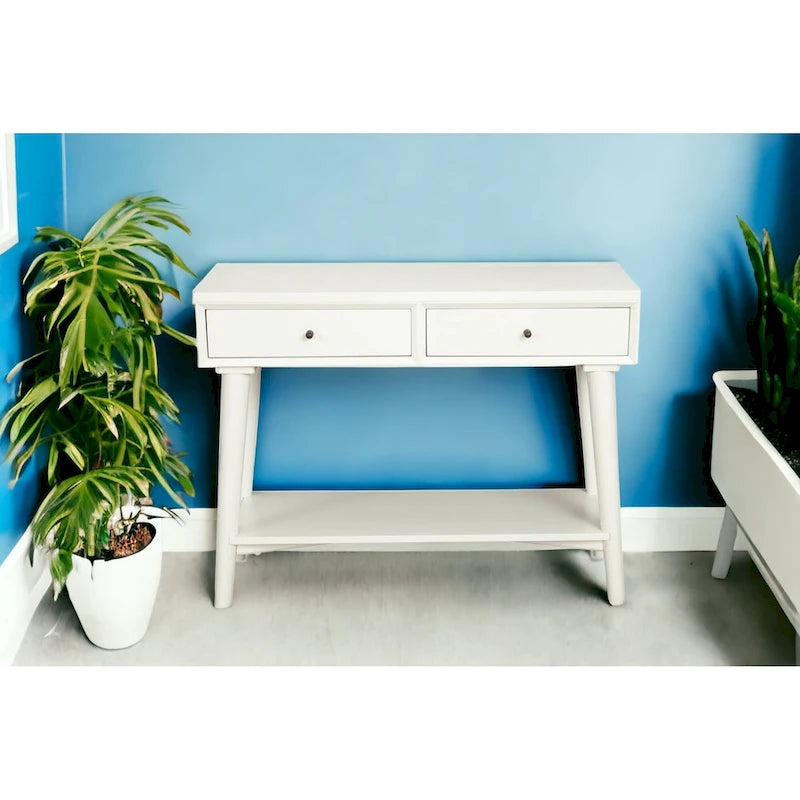 Tavolo Consolle in Legno Massello con Cassetti e Ripiano Inferiore - 42 L x 14 P x 33 H