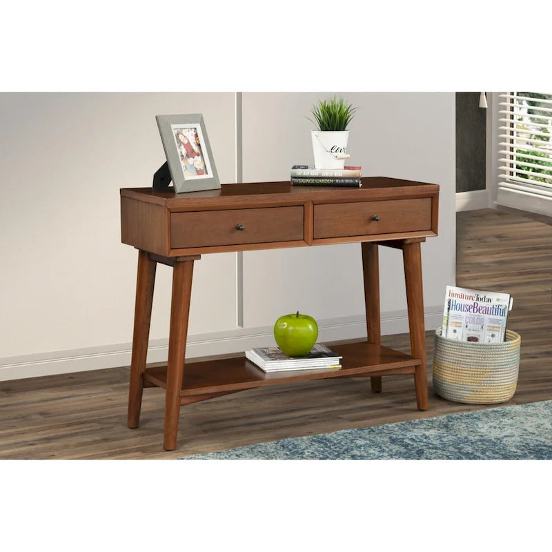 Tavolo Consolle in Legno Massello con Cassetti e Ripiano Inferiore - 42 L x 14 P x 33 H