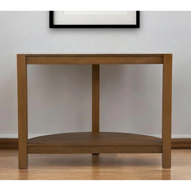 Consolle a semicerchio in finto marmo bianco con ripiano e base in legno - 41.75 L x 20 P x 30.25 H