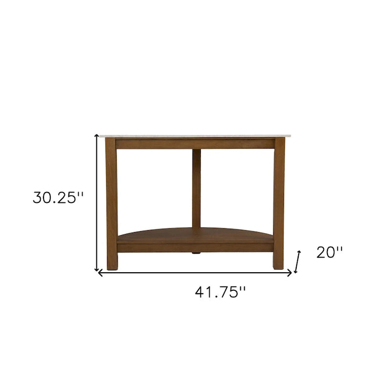 Consolle a semicerchio in finto marmo bianco con ripiano e base in legno - 41.75 L x 20 P x 30.25 H