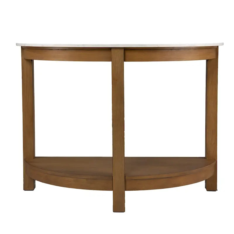 Consolle a semicerchio in finto marmo bianco con ripiano e base in legno - 41.75 L x 20 P x 30.25 H