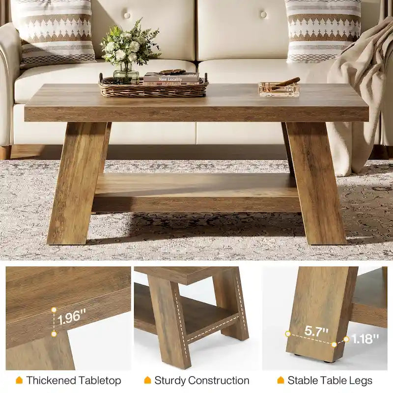 Tavolino da caffè stile rustico, tavolino centrale da 120 cm