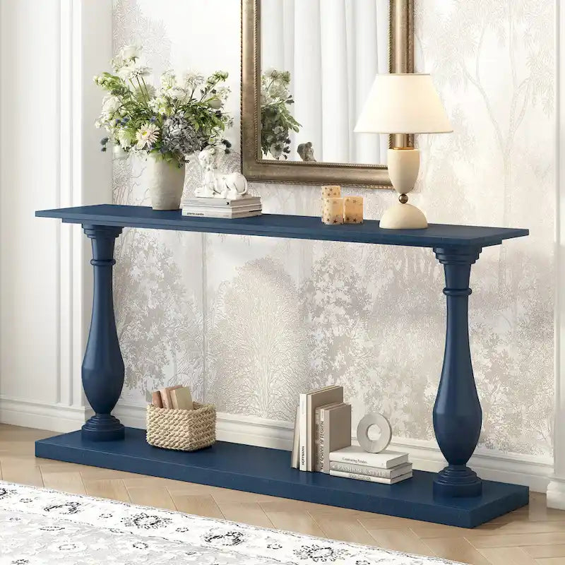 Tavolino consolle con design a base a vaso, tavolino stretto da ingresso, tavolino da divano con ripiano inferiore