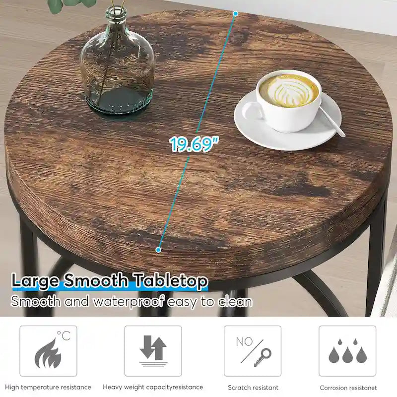 Tavolino Rotondo Moderno per Soggiorno, Comodino Alto e Stretto per Camera da Letto