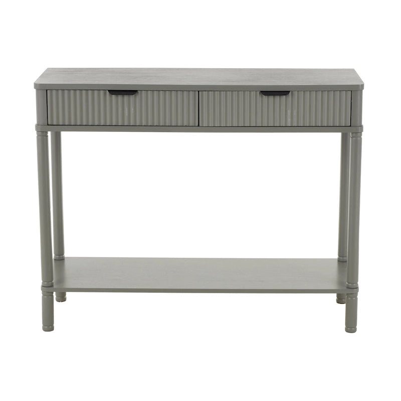 Table console à 2 tiroirs en bois fait main avec poignée noire et façade nervurée - Gris - Roche River Decor