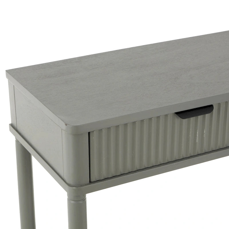 Table console à 2 tiroirs en bois fait main avec poignée noire et façade nervurée - Gris - Roche River Decor