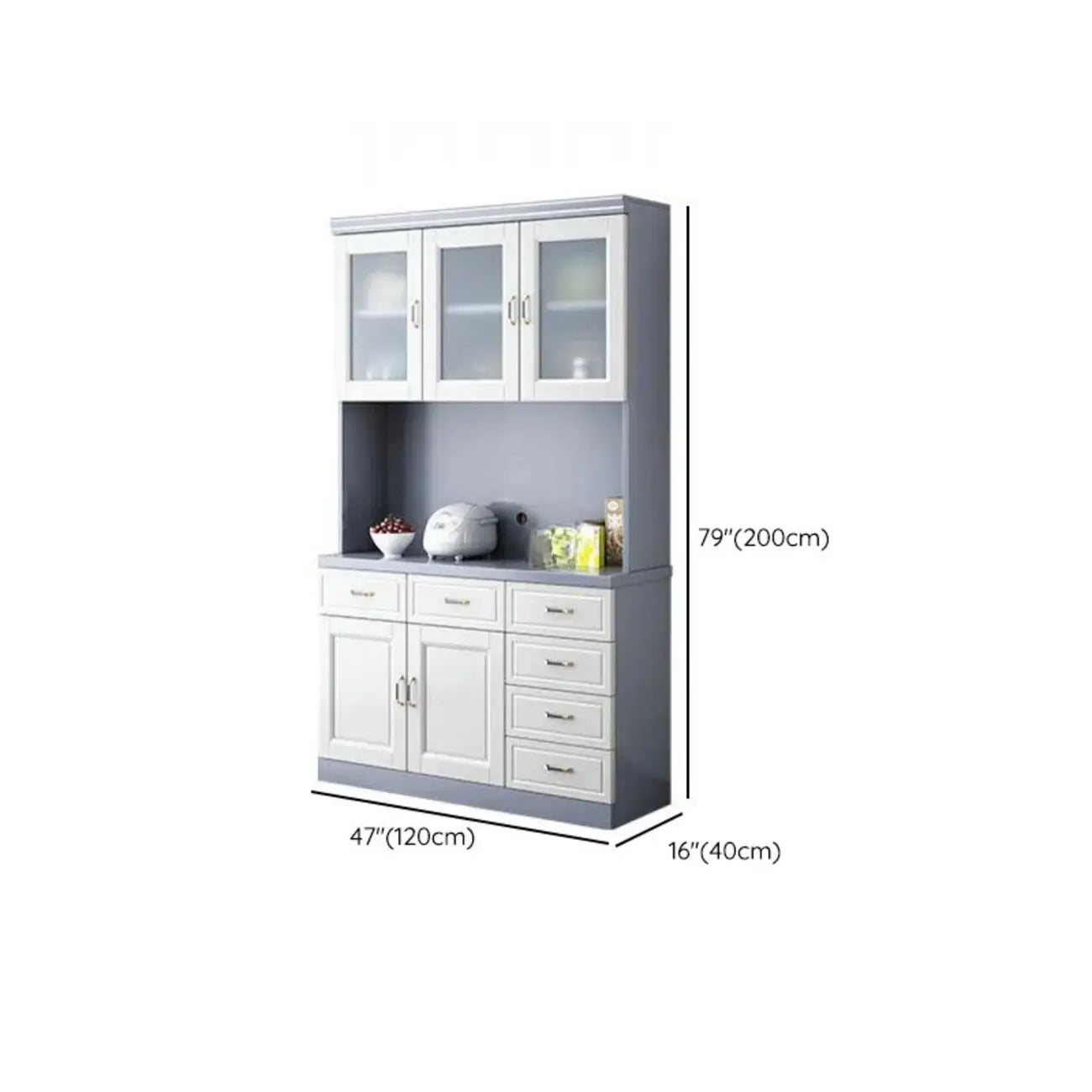Buffet de cuisine en bois blanc avec casier à vin intégré