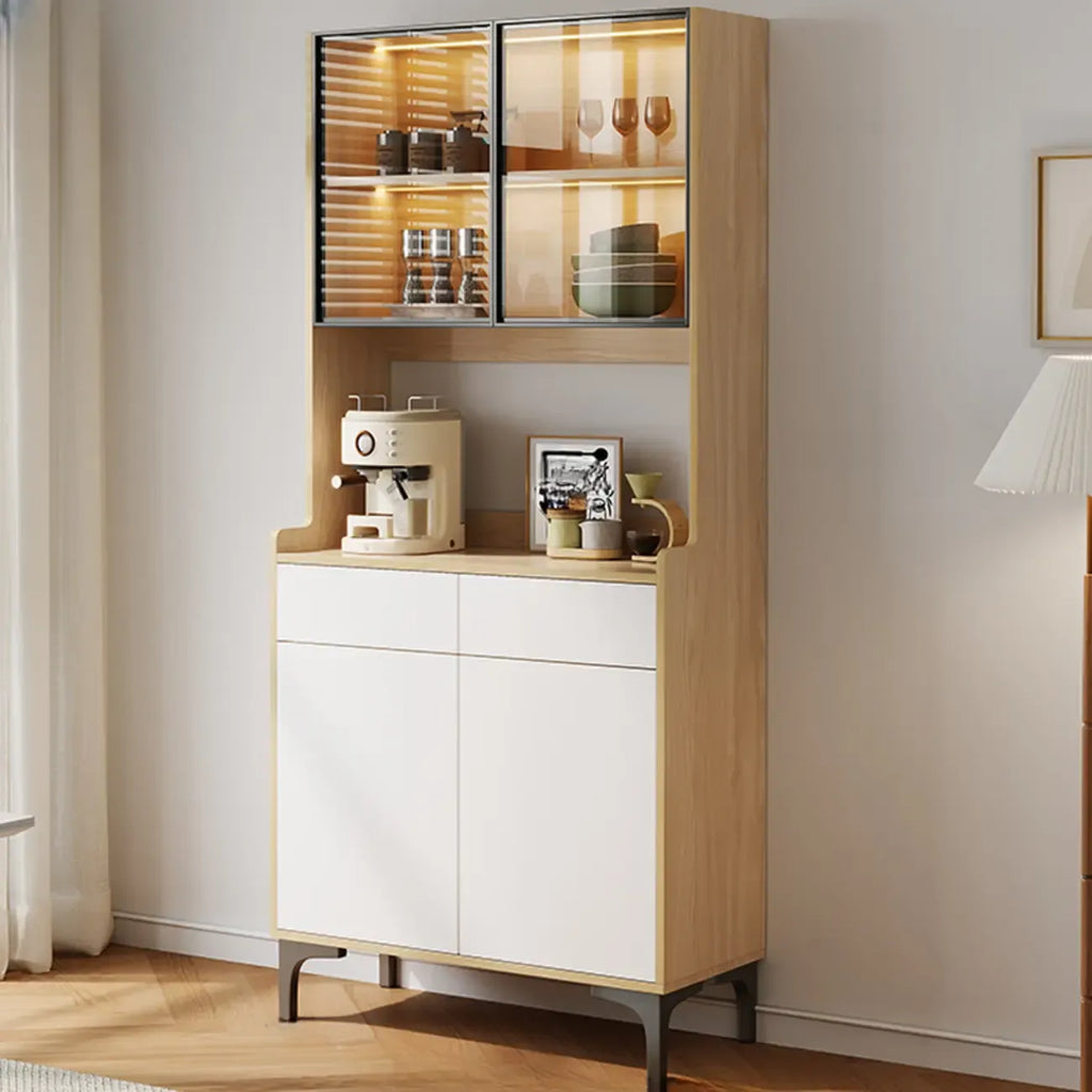 Credenza grande in legno e vetro con alzata superiore