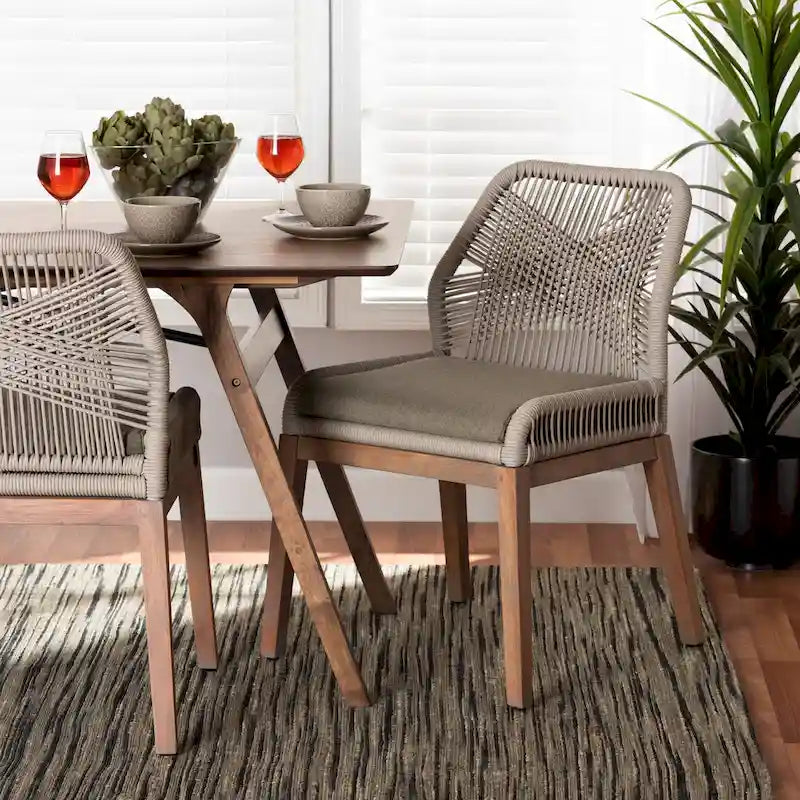 Sedia da pranzo in mogano a trama di corda in stile transizionale moderno - Grigio