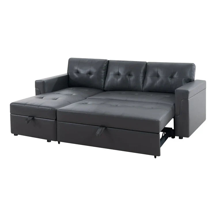 Divano componibile convertibile reversibile con letto estraibile, chaise longue con contenitore nascosto e gambe durevoli