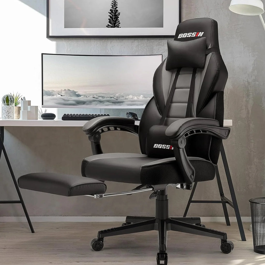 Sedia da gaming BOSSIN Racing Style, sedia da gamer per persone robuste fino a 136 kg, sedia da computer con schienale alto