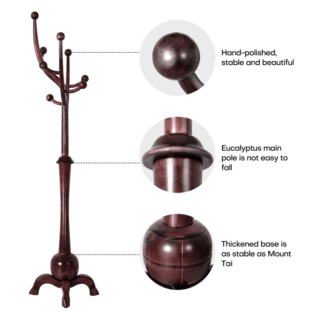 Appendiabiti da terra "ramo d'albero" in legno di gomma con 8 ganci - 24,5L x 70,87H