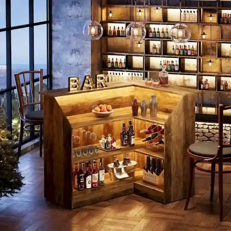 Mobile bar a L con portabicchieri da vino per pub domestico